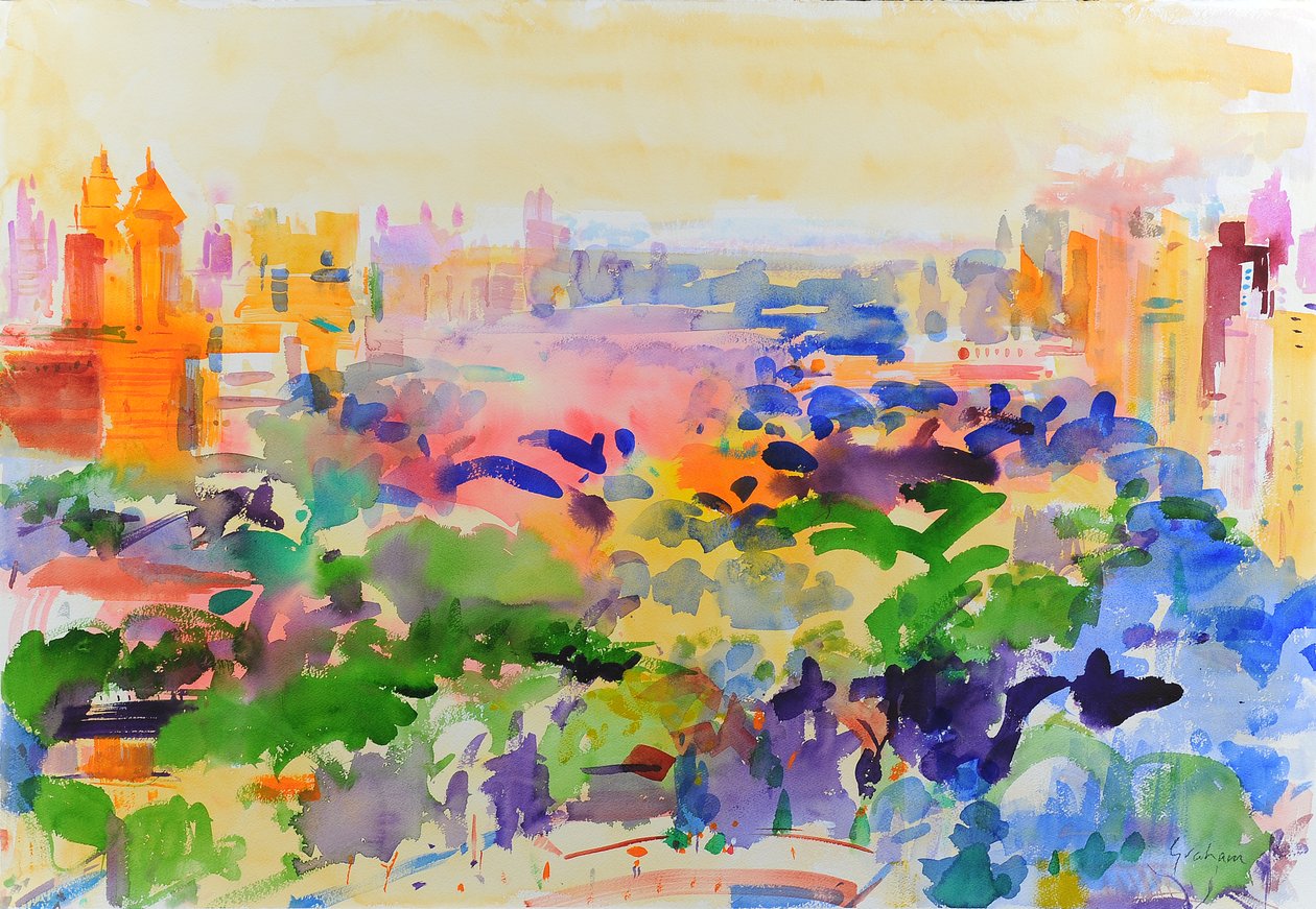 Sommarmorgon, Manhattan, 2023 (akvarell) av Peter Graham