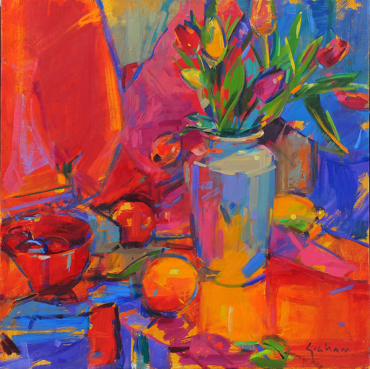 Tulip Odyssey, 2024 (olja på duk) av Peter Graham