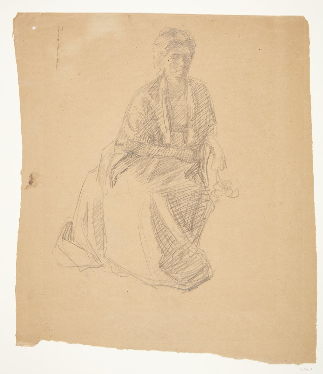 Konstnärens hustru (fru Elise P. H.) sittande. Studie till målningen: Invigning av Faaborgs museum (1910-11) av Peter Hansen