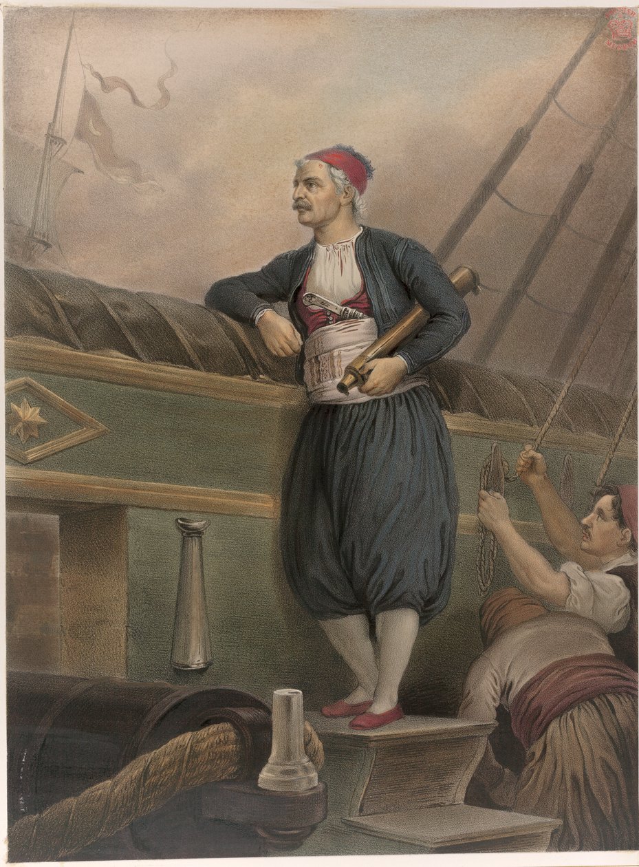 En grekisk sjöman ombord på ett fartyg, från ett "Album of Greek Heroism, or the Deliverance of Greece" av Peter Heinrich Lambert von Hess