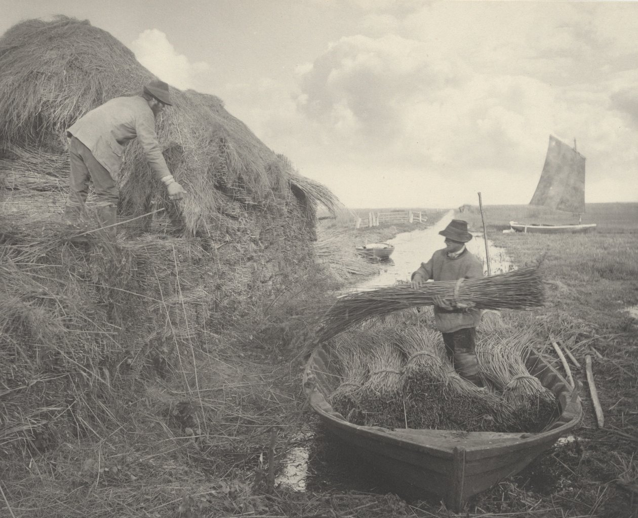 Ricking the Reed, 1886. Skapare: Dr Peter Henry Emerson, Thomas Frederick Goodall. av Peter Henry Emerson, Thomas Frederick Goodall