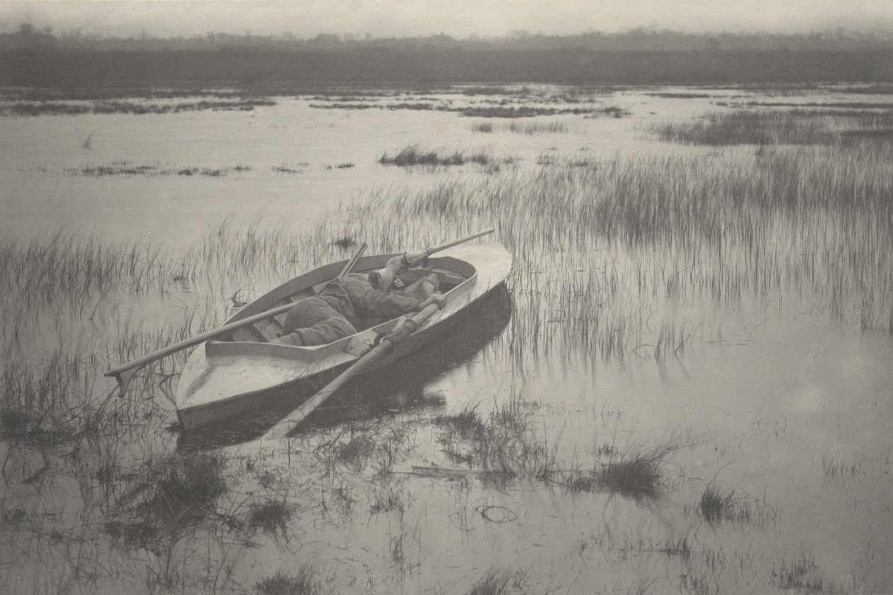 Skytt arbetar upp till fågel,1886 (foto) av Peter Henry Emerson