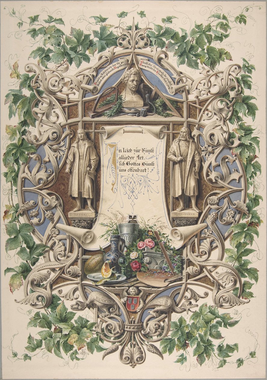 Hyllning från bayerska konstnärer till kung Ludwig I, 1874. av Peter Herwegen