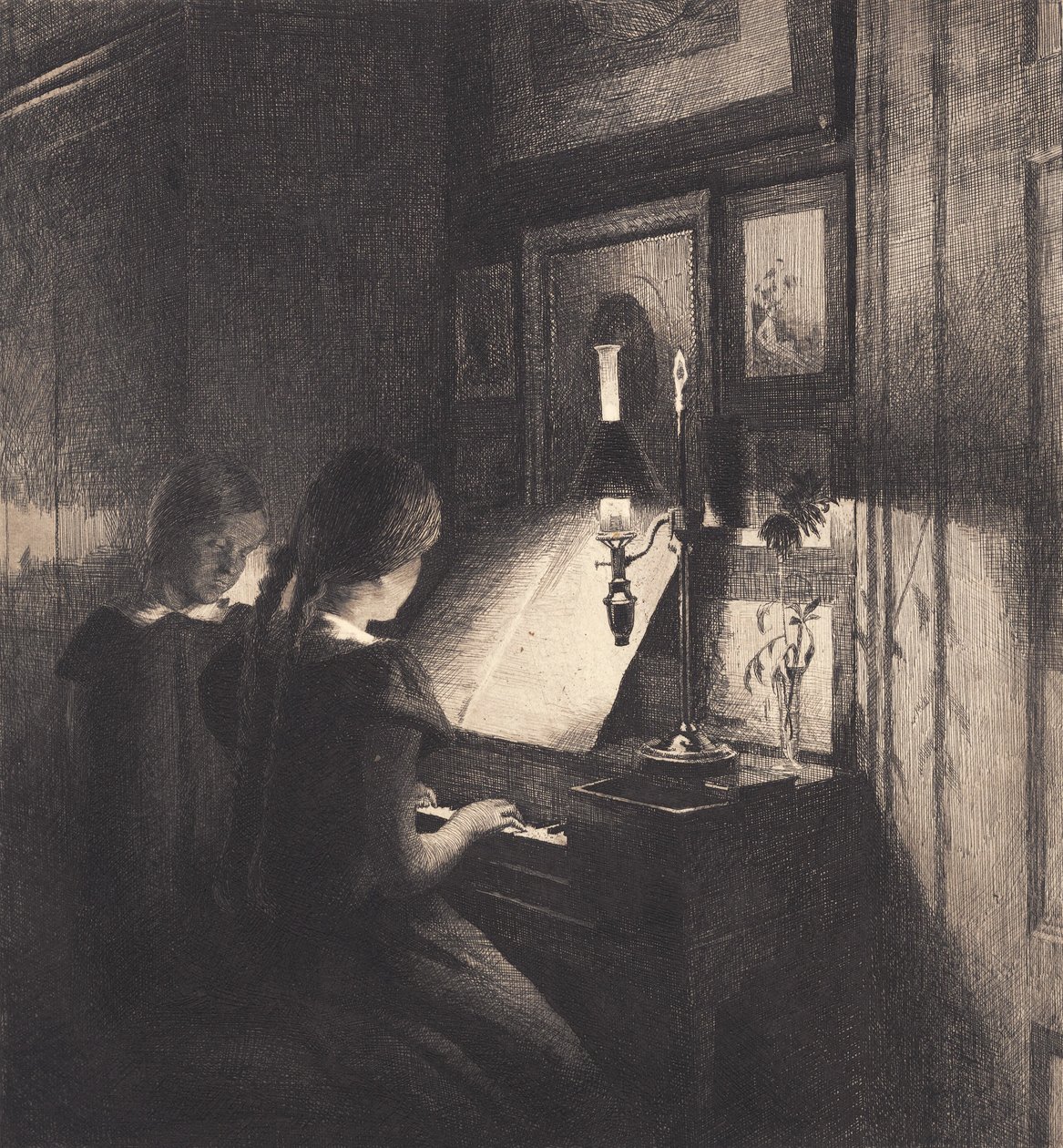 Två små flickor vid ett piano av Peter Vilhelm Ilsted