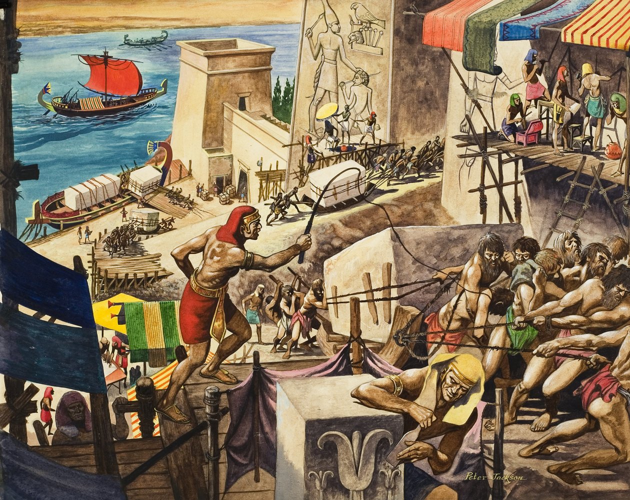 Building The Pyramids (gouache på papper) av Peter Jackson