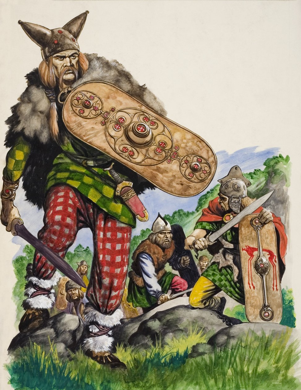 Celtic Warriors (gouache på papper) av Peter Jackson