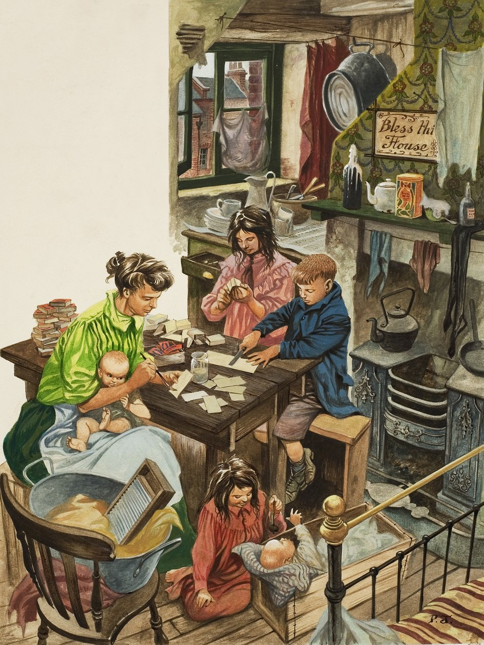 Tillverkning av tändsticksaskar (gouache på papper) av Peter Jackson
