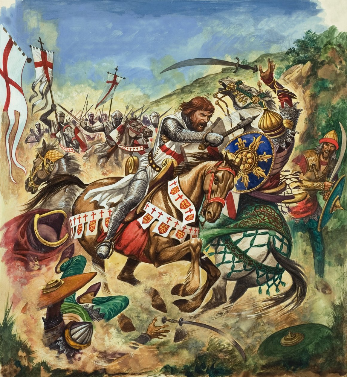 Rikard Lejonhjärta (1157-99) under det tredje korståget (gouache på papper) av Peter Jackson