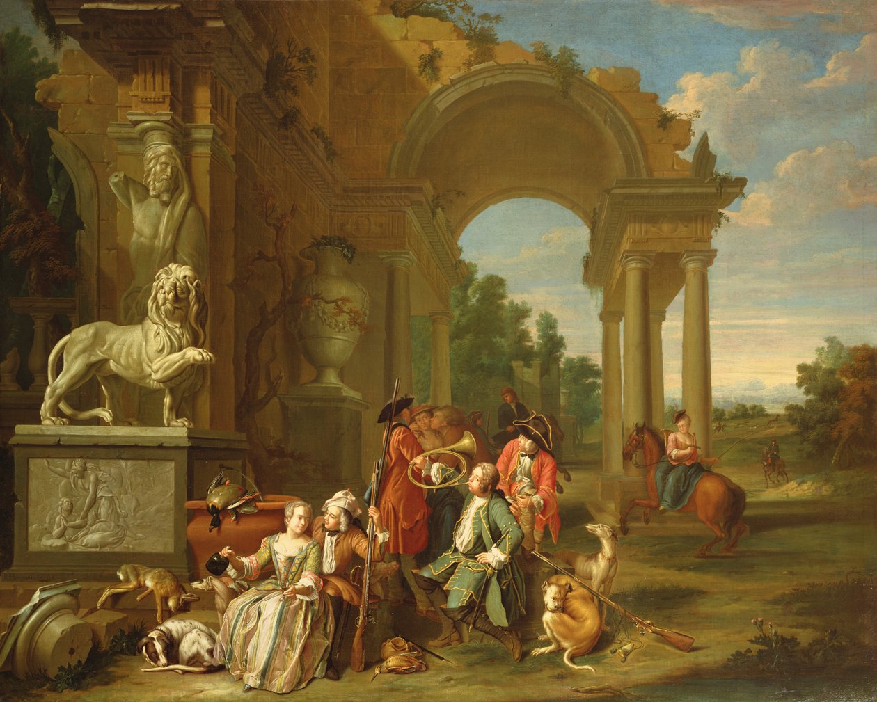En jaktfest i klassiska ruiner av Peter Jacob Horemans