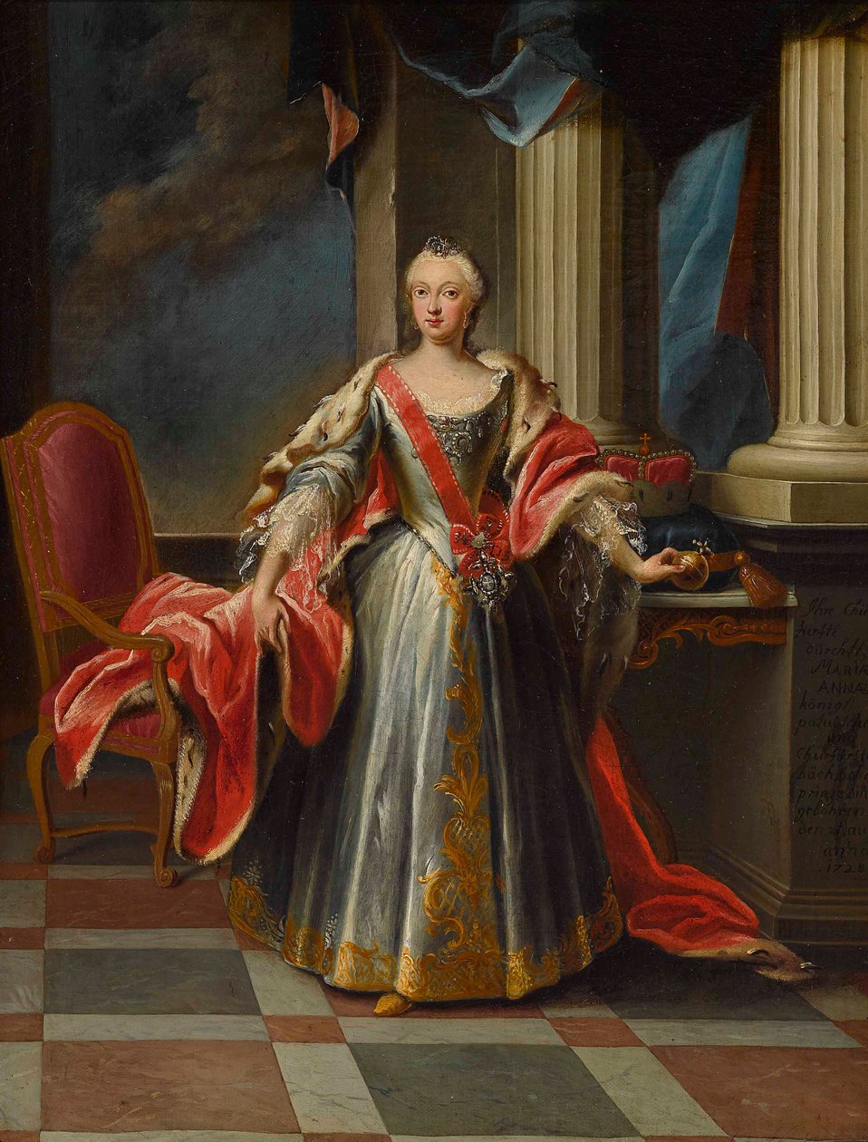 Porträtt av Maria Anna Sophia av Sachsen 1728-1797, kurfurstin av Bayern. av Peter Jacob Horemans