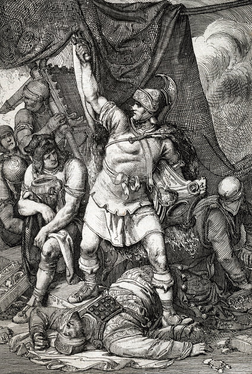 Romersk antikvitet: "" Erövringen av Jerusalem""" skildring av belägringen av Jerusalem av romarna år 70 e.Kr., staden plundras av kejsar Titus trupper och Jerusalems andra tempel detruit""" (Destruktion av Jerusalem och templet under Titus av Peter Johann Nepomuck Geiger
