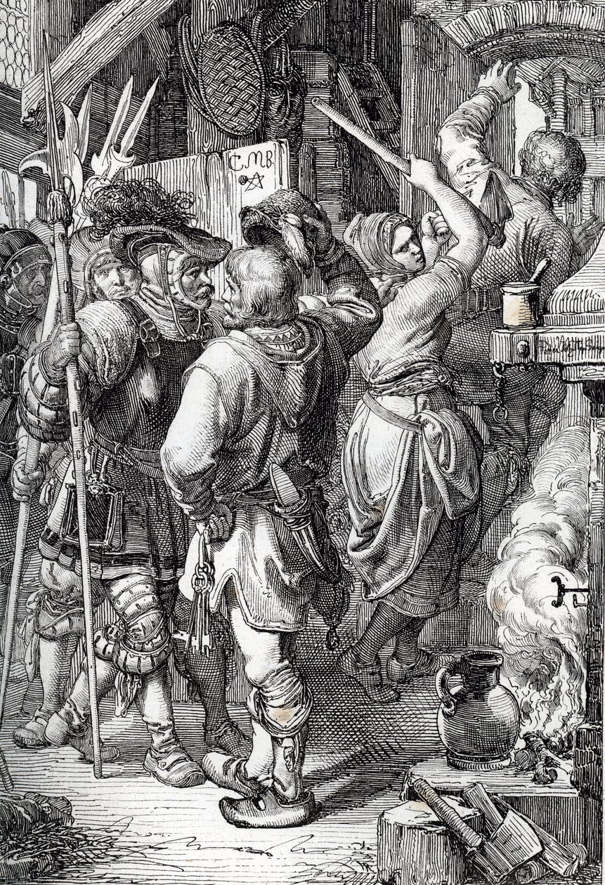Flykten av Gustave I Vasa (eller Gustav Vasa) (1496-1560) (blivande kung av Sverige) förklädd till en bonde för att fly från Danmark av Peter Johann Nepomuck Geiger