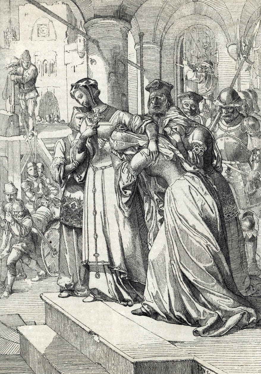 Avrättningen av Lady Jane Gray (Jeanne Grey) (1537-1554) Jane Gray avrättades 1554 i Tower of London (avrättning av Lady Jane Grey) Fjäderteckning från Anton Zieglers "Historische Memorabilian des In-und Auslandes" av Peter Johann Nepomuck Geiger