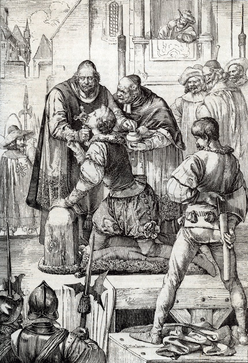 Nittioåriga kriget (eller Nederländernas revolt) (1568-1648): dekolleringen av Lamoral, greve av Egmont, prins av Gavre (1522-1568), holländsk politiker - Han fördömdes inom ramen för oroligheternas råd ( eller blodrådet) inrättat av av Peter Johann Nepomuck Geiger