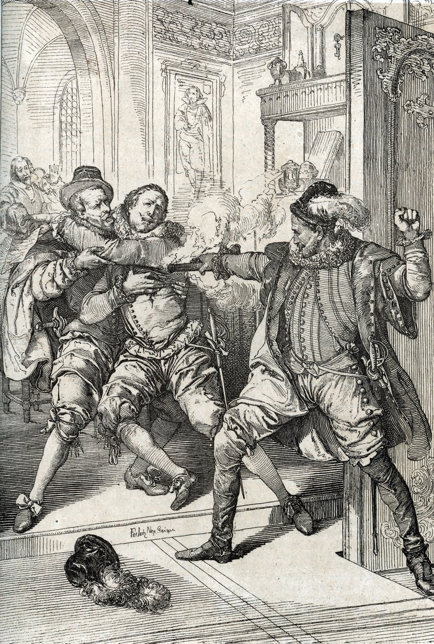De fyra tjugo årens krig (1568-1648): "" Mordet på Vilhelm av Orange kallade Vilhelm den tystlåtne (1533-1584) den 10/07/1584 av Balthazar Gerard under åttioåriga kriget (eller 80 år) ( Gueux-revolt eller holländsk revolt)” (Mordet på Willi av Peter Johann Nepomuck Geiger