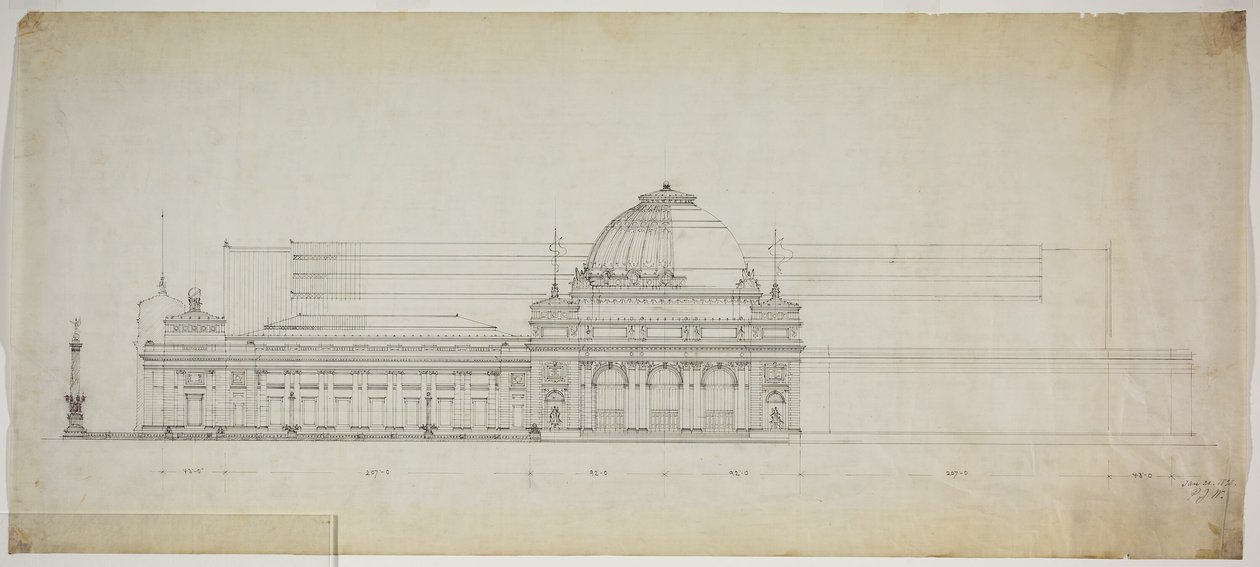 Lakefront Exhibition Hall, Chicago, Illinois, Elevation av Peter Joseph Weber