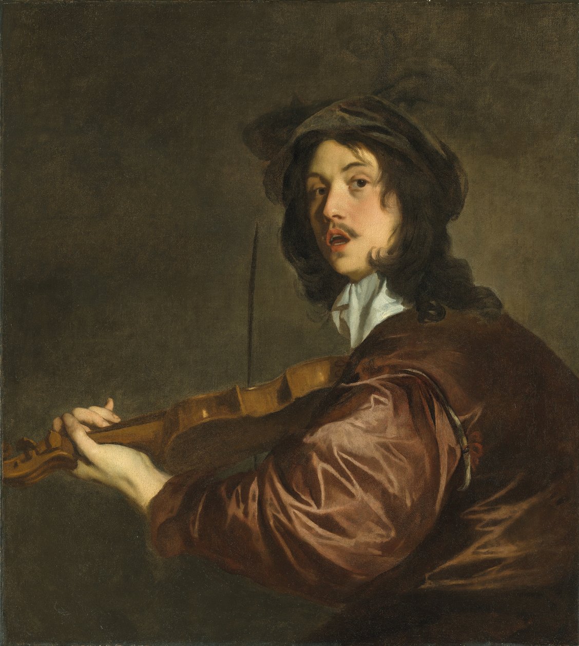 En man som spelar fiol, möjligen ett porträtt av konstnären av Peter Lely