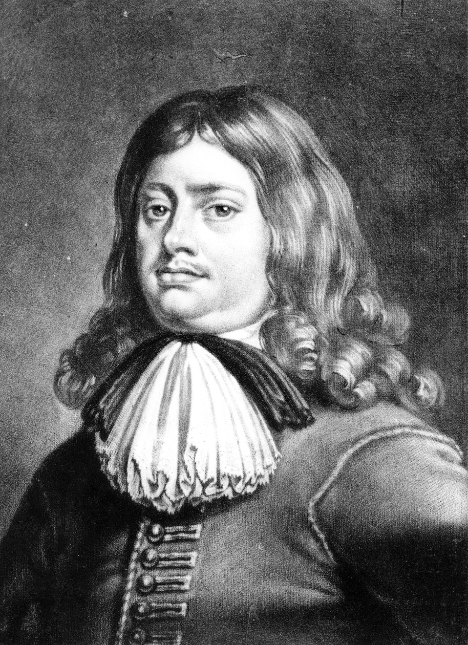 Amiral Earl Penn (1644-1718) illustration från "Portraits of Characters Illustrious in British History", graverad av Richard Earlom (1743-1822) (mezzotint) av Peter Lely
