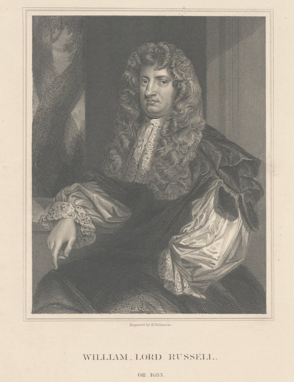 Porträtt av Lord William Russell, graverad av H. Robinson av Peter Lely