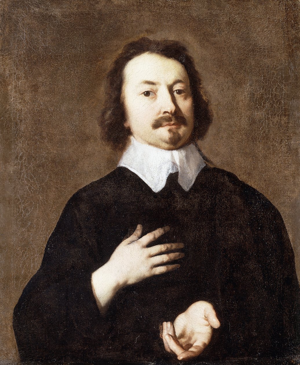 Porträtt av en gentleman, halvlångt, i svart med vit krage, av Peter Lely