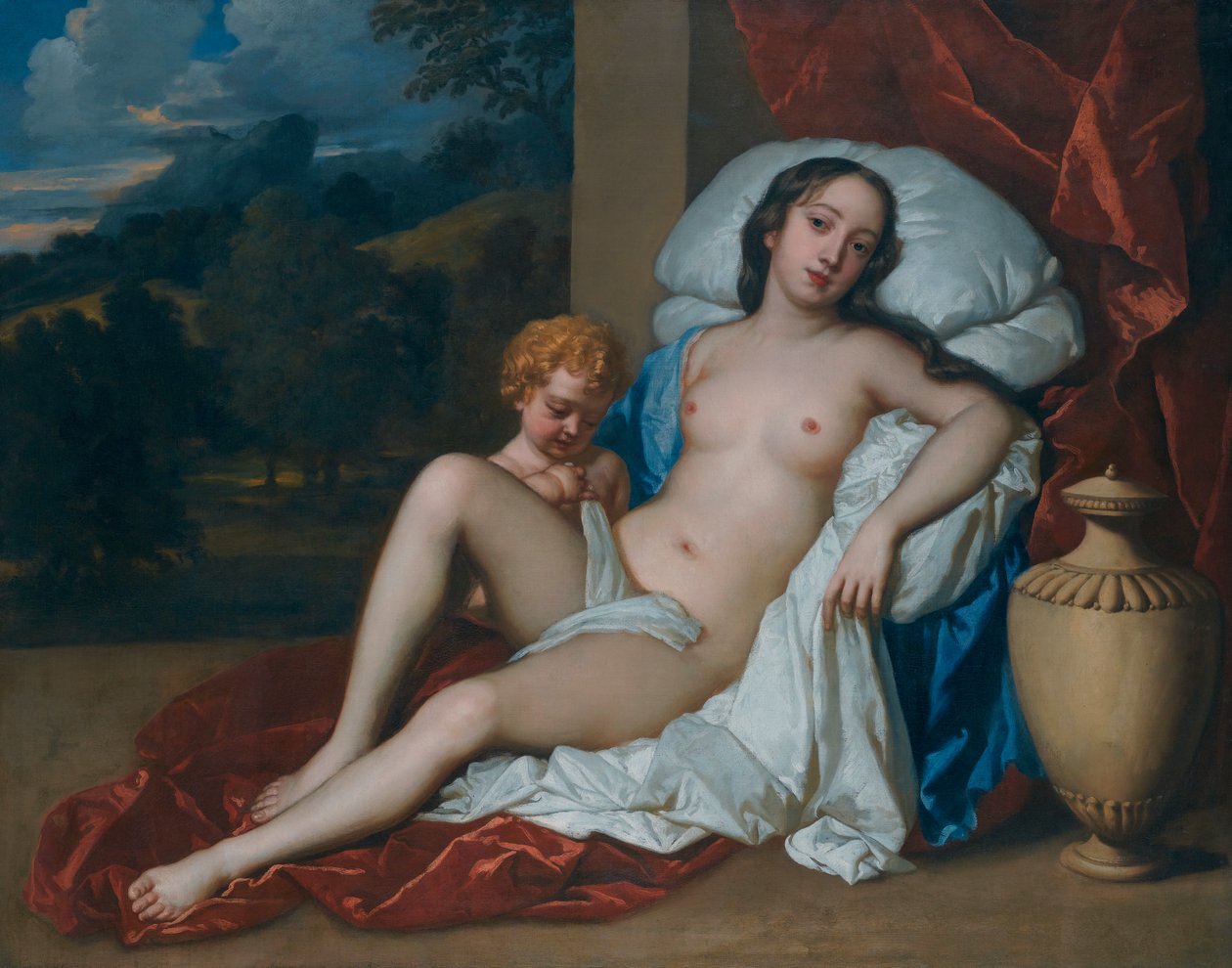 Porträtt av en ung kvinna (antingen Barbara Villiers eller Nell Gwyn) och ett barn, som Venus och Amor av Peter Lely