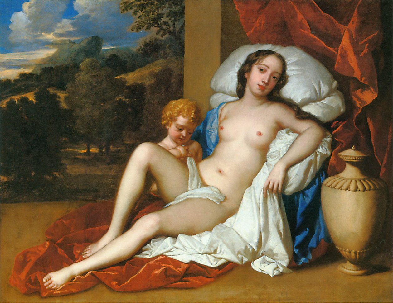 Porträtt av en ung kvinna (antingen Barbara Villiers eller Nell Gwyn) och ett barn, som Venus och Amor av Peter Lely