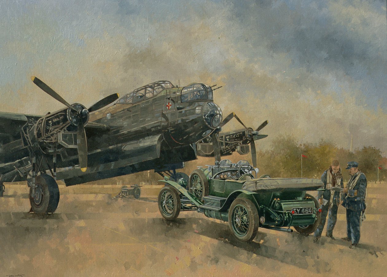 A Lancaster and a Bentley, 2000 (olja på duk) av Peter Miller