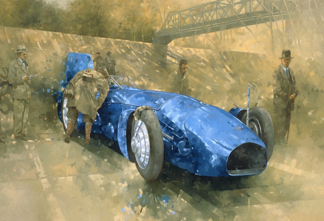 Bluebird at Brooklands (olja på duk) av Peter Miller