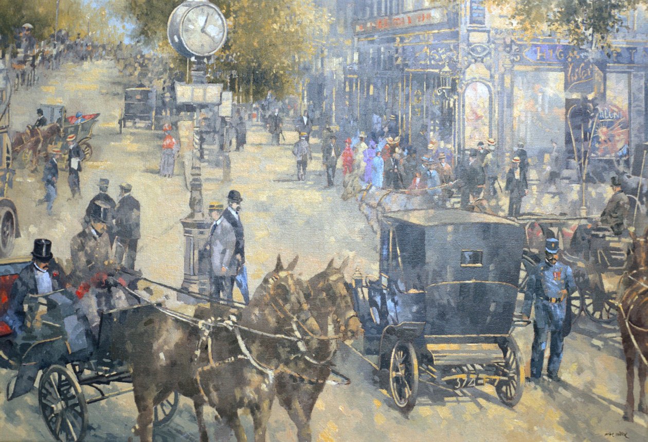 Carrefour Dronot, Intersection, Paris (olja på duk) av Peter Miller
