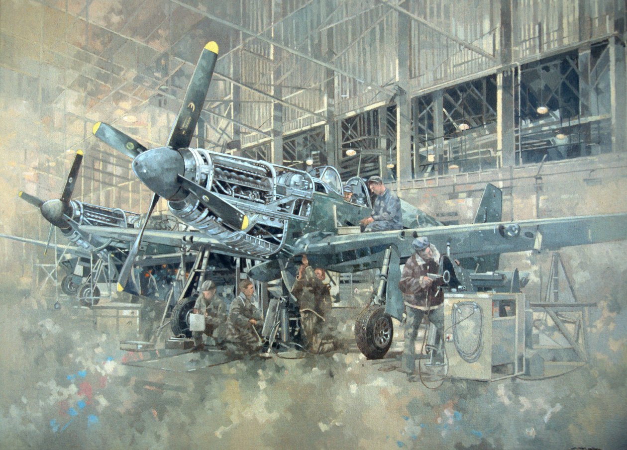Mustang at Warton (olja på duk) av Peter Miller