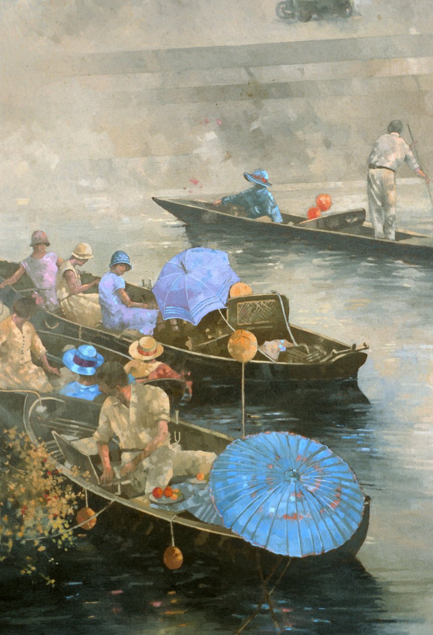 Punts on the Wey at Brooklands (olja på duk) av Peter Miller