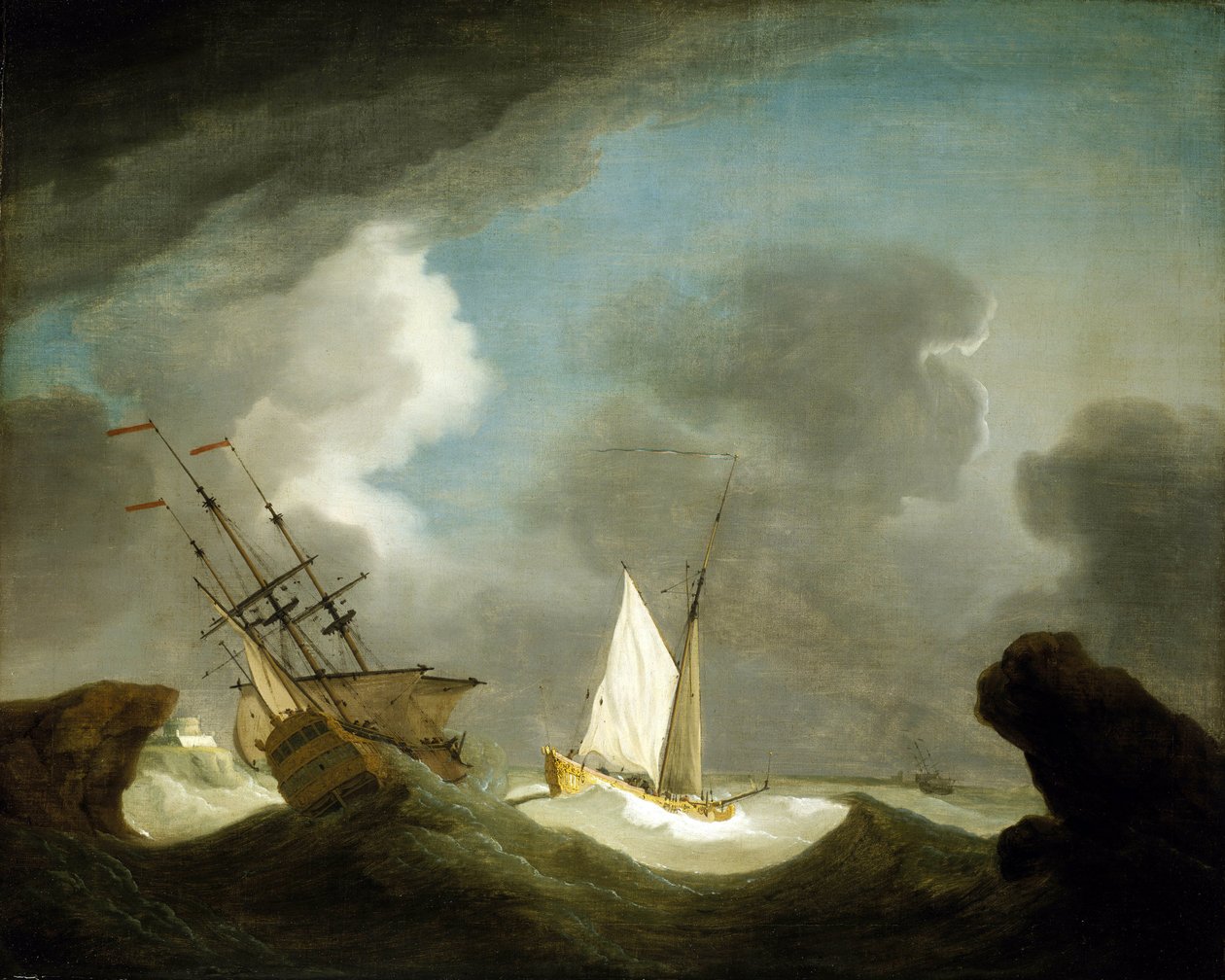 Ett fartyg från Ostindiska handelskompaniet och en brittisk kunglig yacht av Peter Monamy
