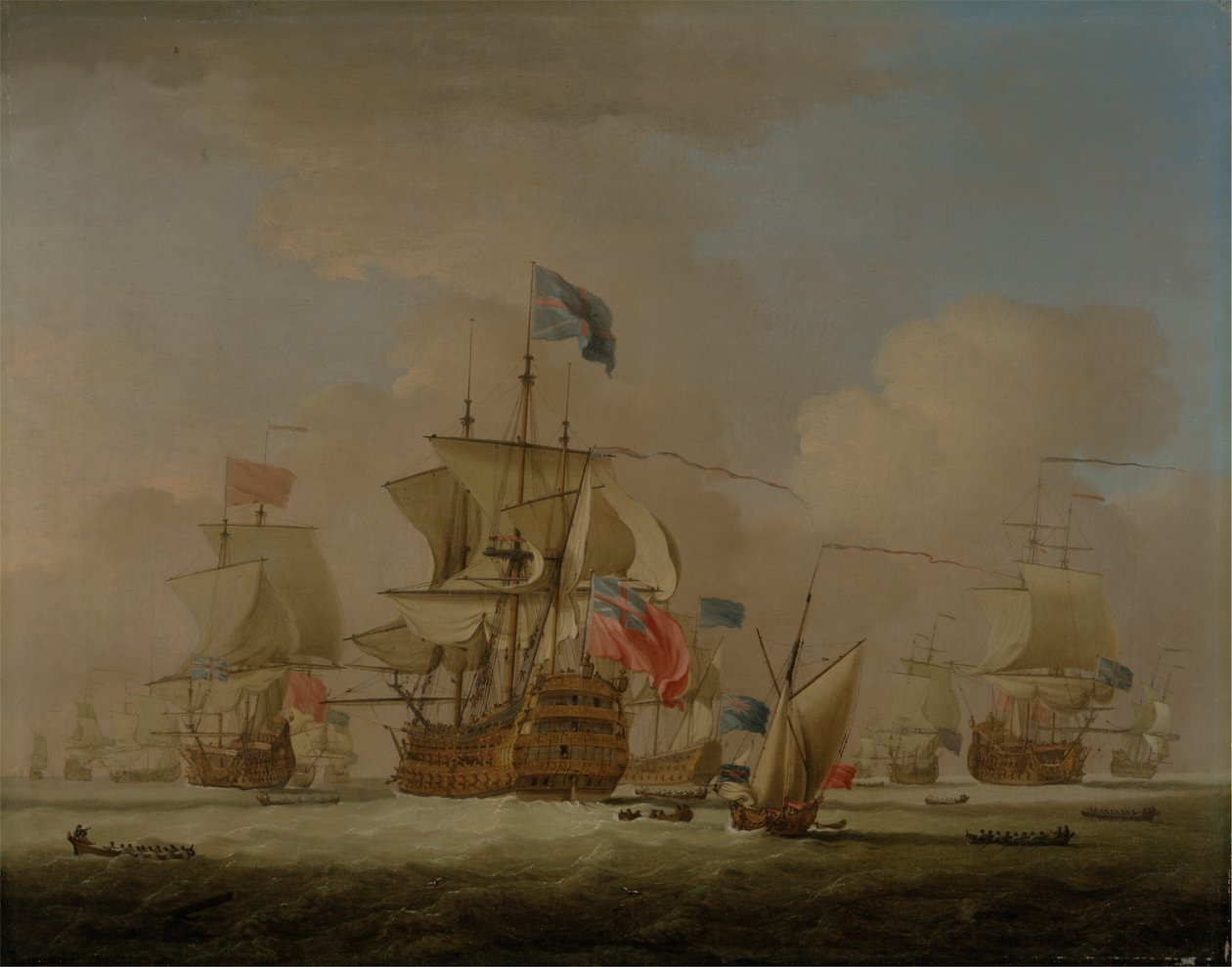 Brittiska krigsmän och en slup av Peter Monamy