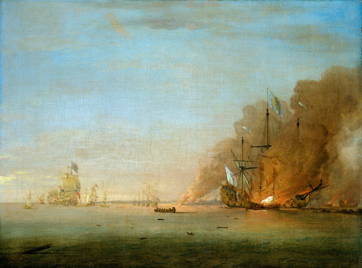 Förstörelsen av Soleil Royal i slaget vid La Hogue den 23 maj 1692 av Peter Monamy
