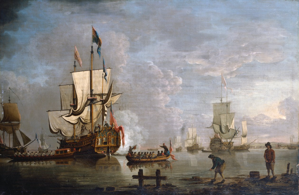 The Morning Gun: HMS Peregrine utanför Rochester (olja på duk) av Peter Monamy