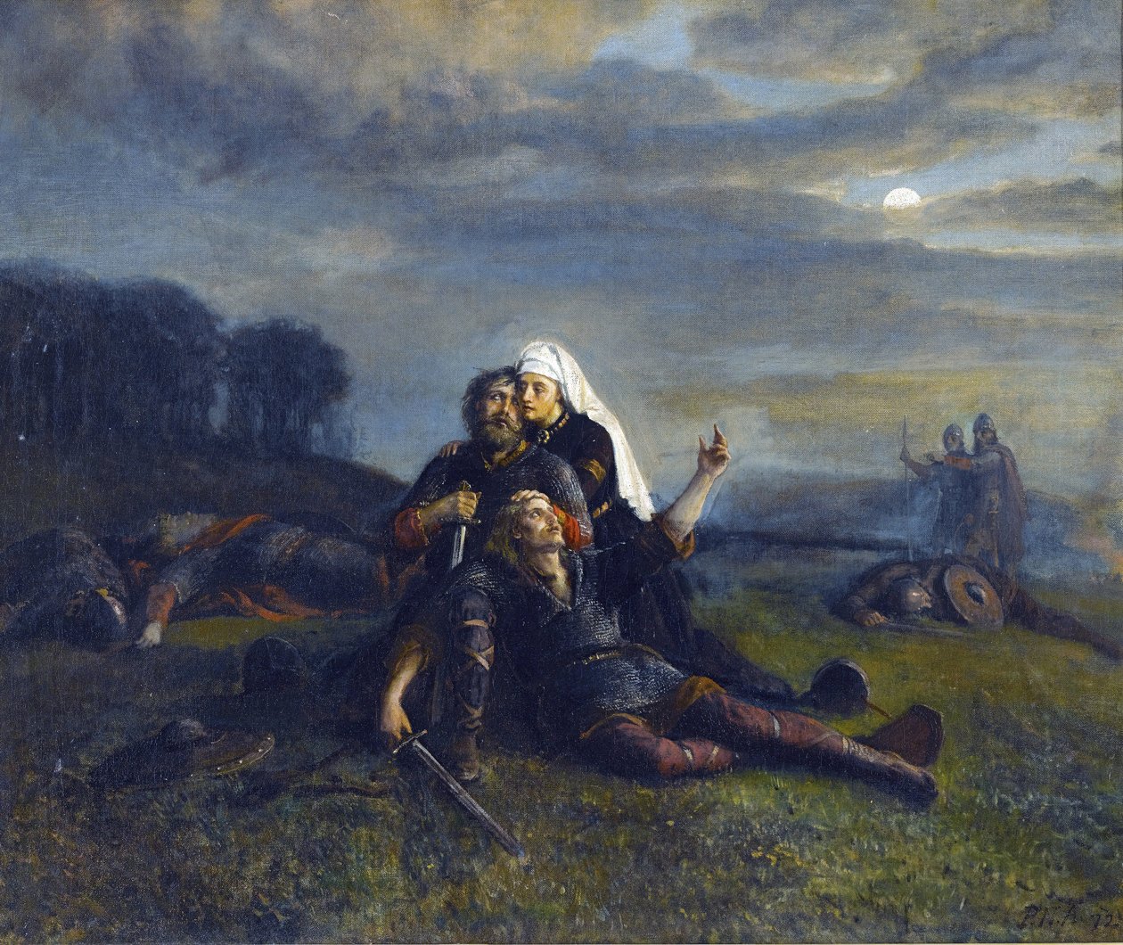 Slaget vid Stiklestad (29 juli 1030) - Efter slaget - av Peter Nicolai Arbo (1831-1892), - Olja på duk, 51x61,5 - Privat samling av Peter Nicolai Arbo