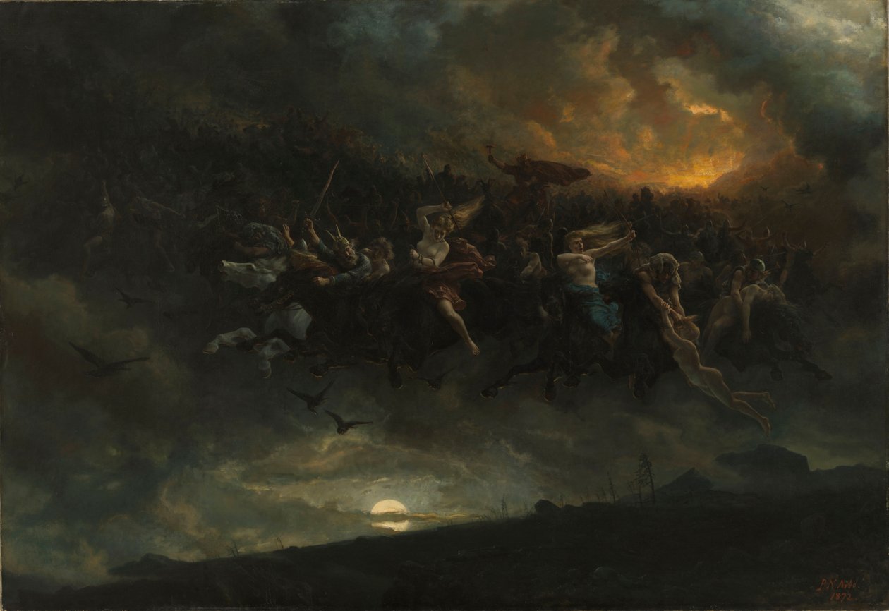 Den vilda jakten på Oden, 1872. av Peter Nicolai Arbo