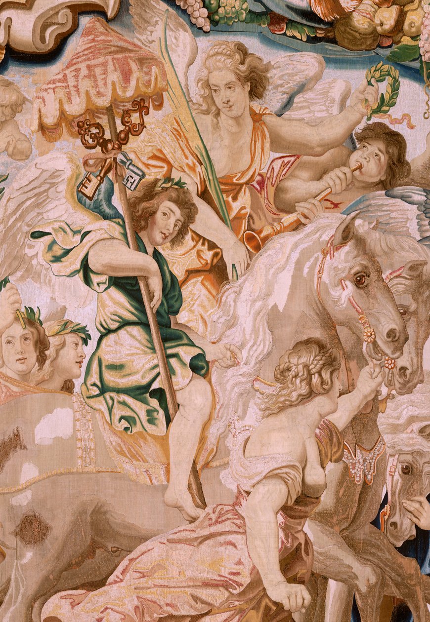 flamländsk gobeläng. Serien Nattvardens triumf. Kyrkans triumf (El Triunfo de la Iglesia). Åttonde gobeläng i serien. Modell Peter Paul Rubens. 1626-1628. Tillverkning Jan II Raes, Bryssel av Peter Paul (after) Rubens