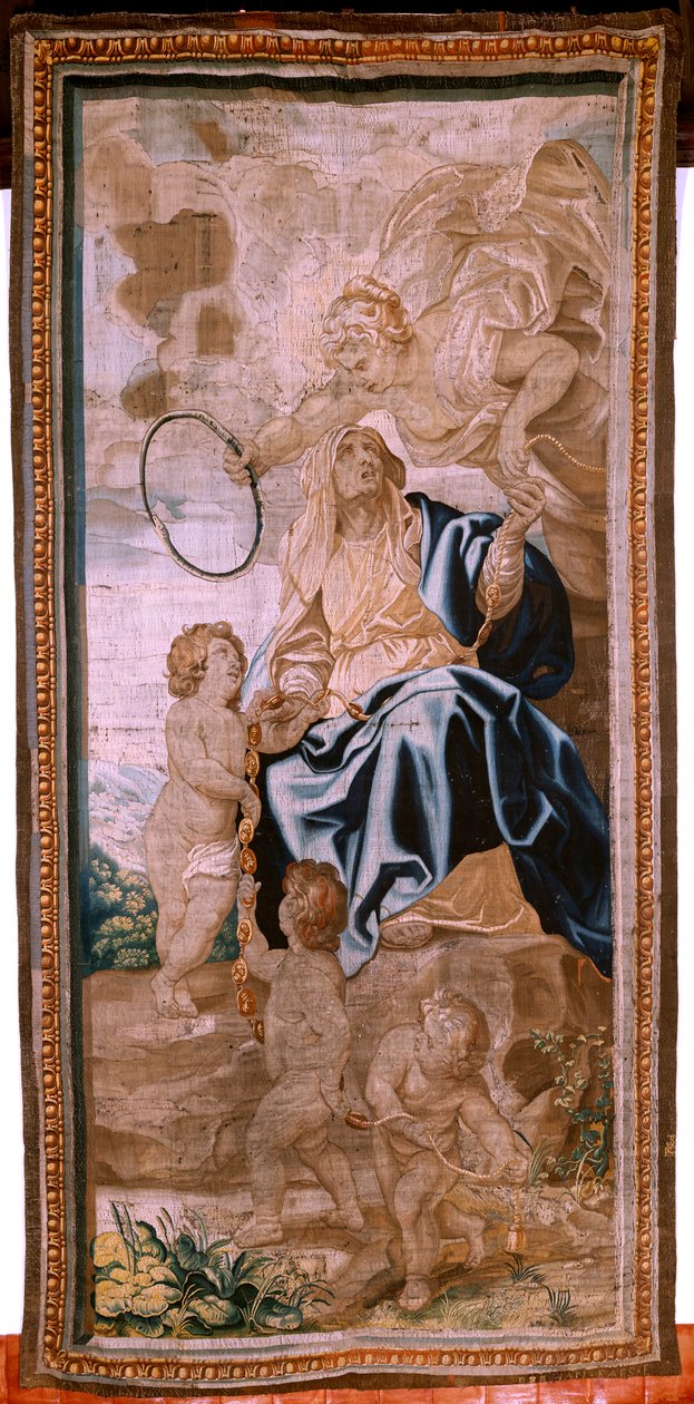 flamländsk gobeläng. Serien Nattvardens triumf. Påvarnas arvföljd (La sucesión de los papas). Artonde gobeläng i serien. Modell Peter Paul Rubens. 1626-1628. Tillverkning Jan II Raes, Hans Vervoert, Bryssel av Peter Paul (after) Rubens