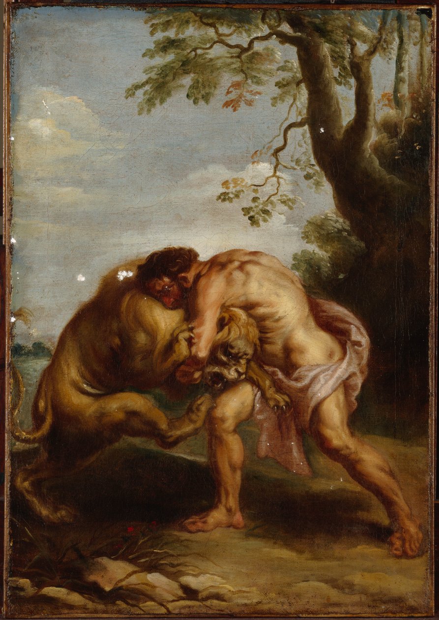 Hercules and the Nemean Lion (olja på duk) av Peter Paul (after) Rubens