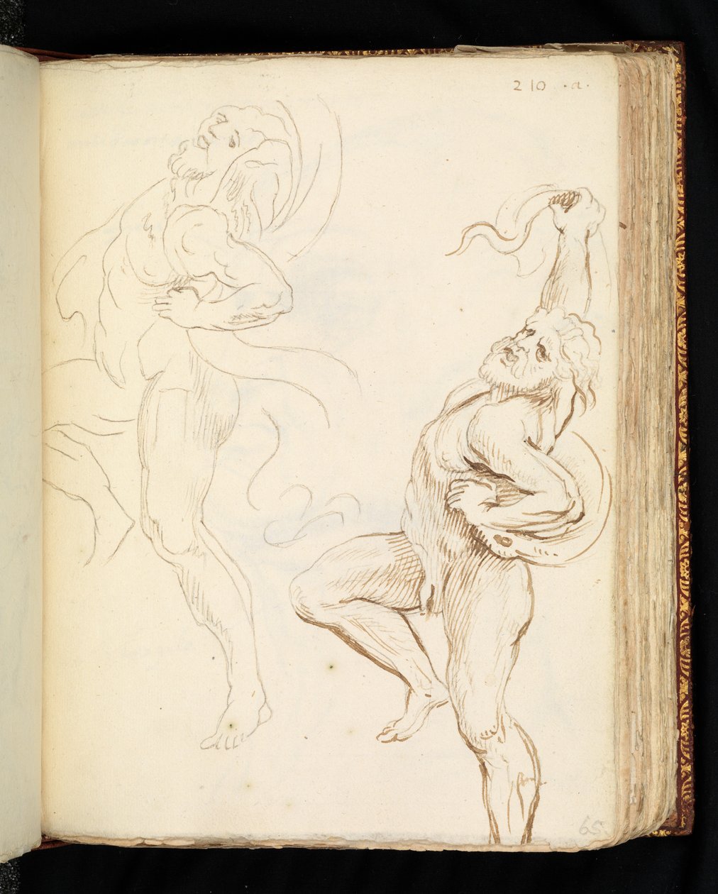 Två studier av Laocoon, en med ormarna omvandlade till draperier (grafit, penna och brunt bläck på lagt papper) av Peter Paul (after) Rubens