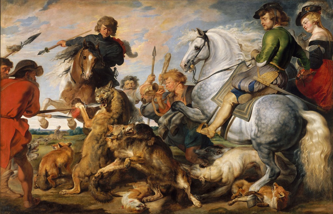 Wolf and Fox Hunt, ca 1616 (olja på duk) av Peter Paul (and studio) Rubens