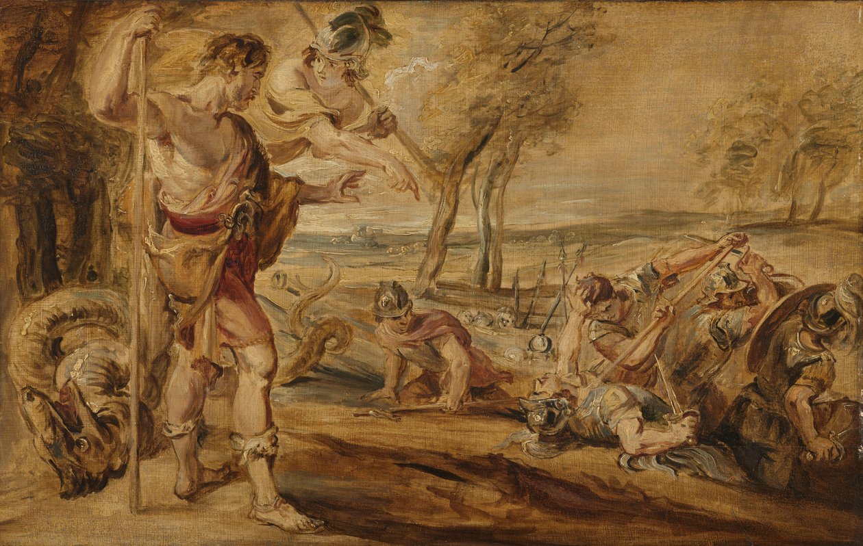 Cadmus, guidad av Minerva, observerar Spartoi-striderna av Peter Paul Rubens (after)