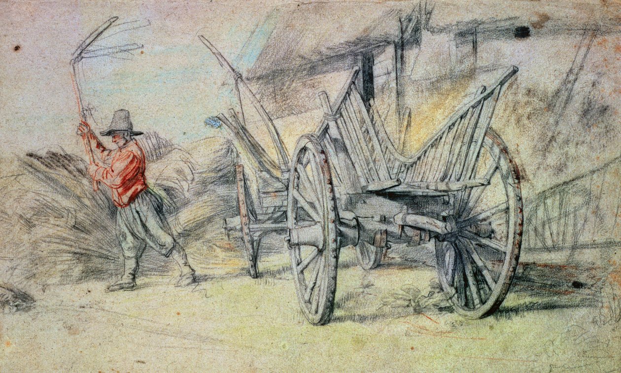En man som tröskar med en bondvagn i förgrunden av Peter Paul Rubens