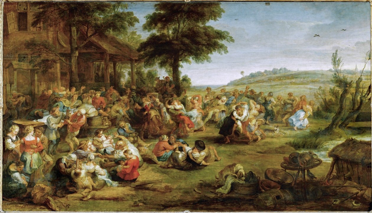 En kyrklig fest eller Weding i en by, ca 1635-38 (olja på trä) av Peter Paul Rubens