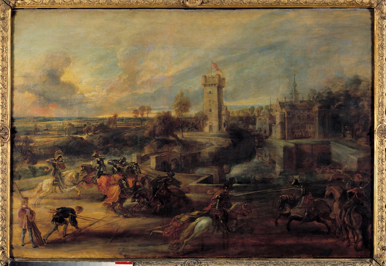 En turnering nära depån av Steen Castle (medeltiden). Flamländsk målning av Pierre Paul (Pierre-Paul) Rubens (eller Peter Paul eller Petrus Paulus) (1577-1640) av Peter Paul Rubens