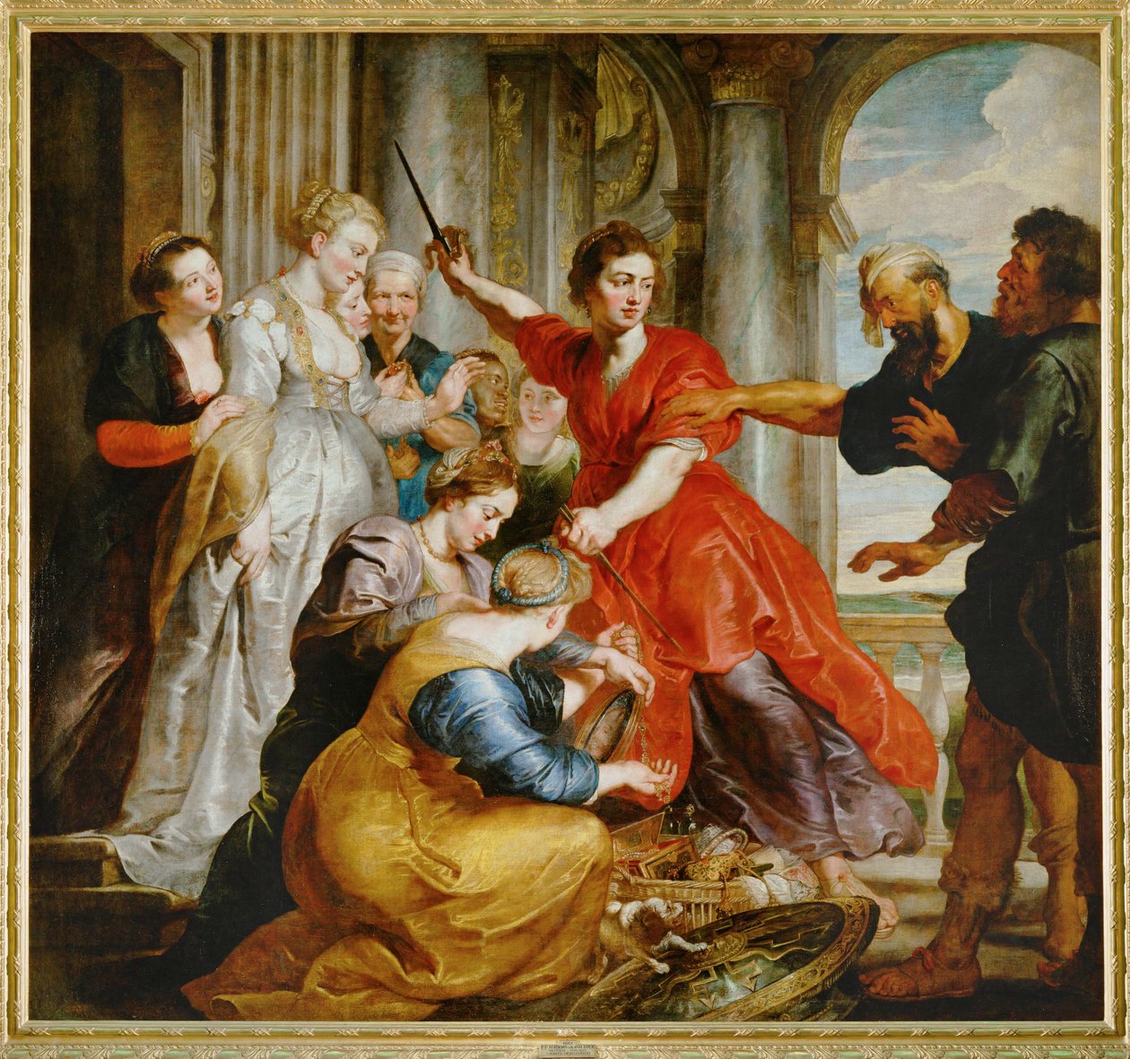 Akilles upptäckt av Ulysses bland Lykomedes döttrar på Skyros (målning på duk) av Peter Paul Rubens