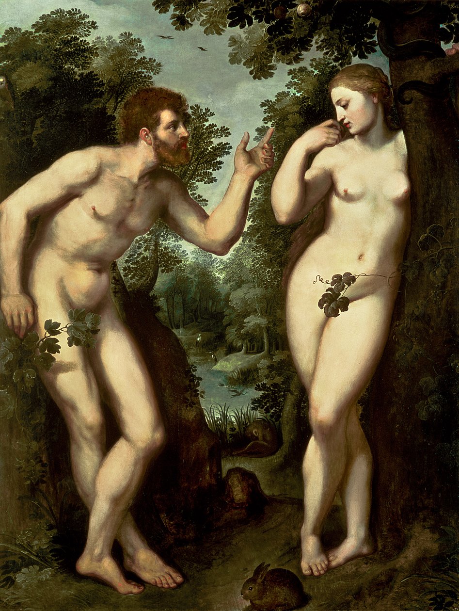 Adam och Eva, ca 1599 (olja på panel) av Peter Paul Rubens
