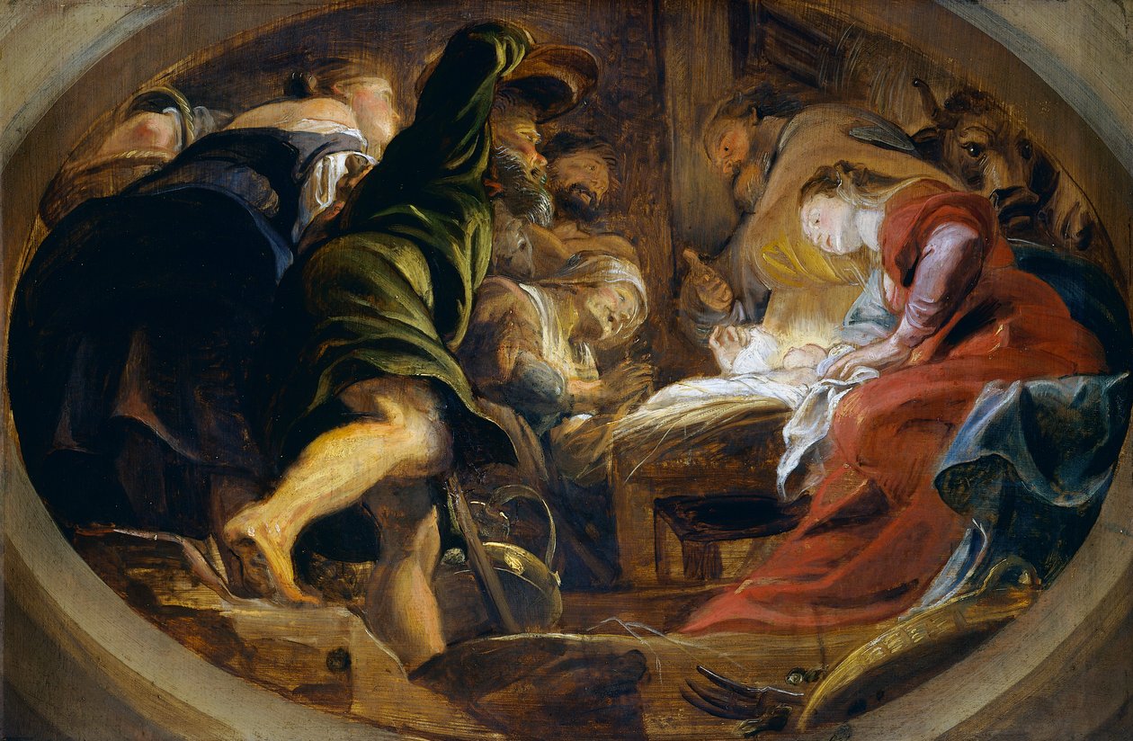 Tillbedjan av herdarna (olja på duk) av Peter Paul Rubens
