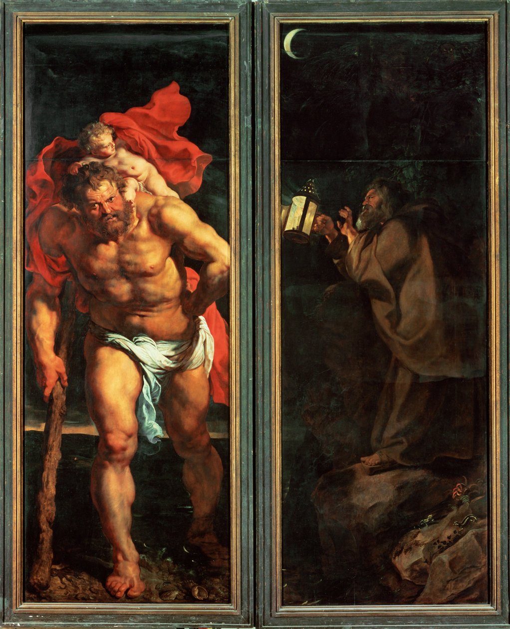 Altare: Nedstigning från korset, stängd, vänster sida: Sankt Kristoffer (målning på duk) av Peter Paul Rubens